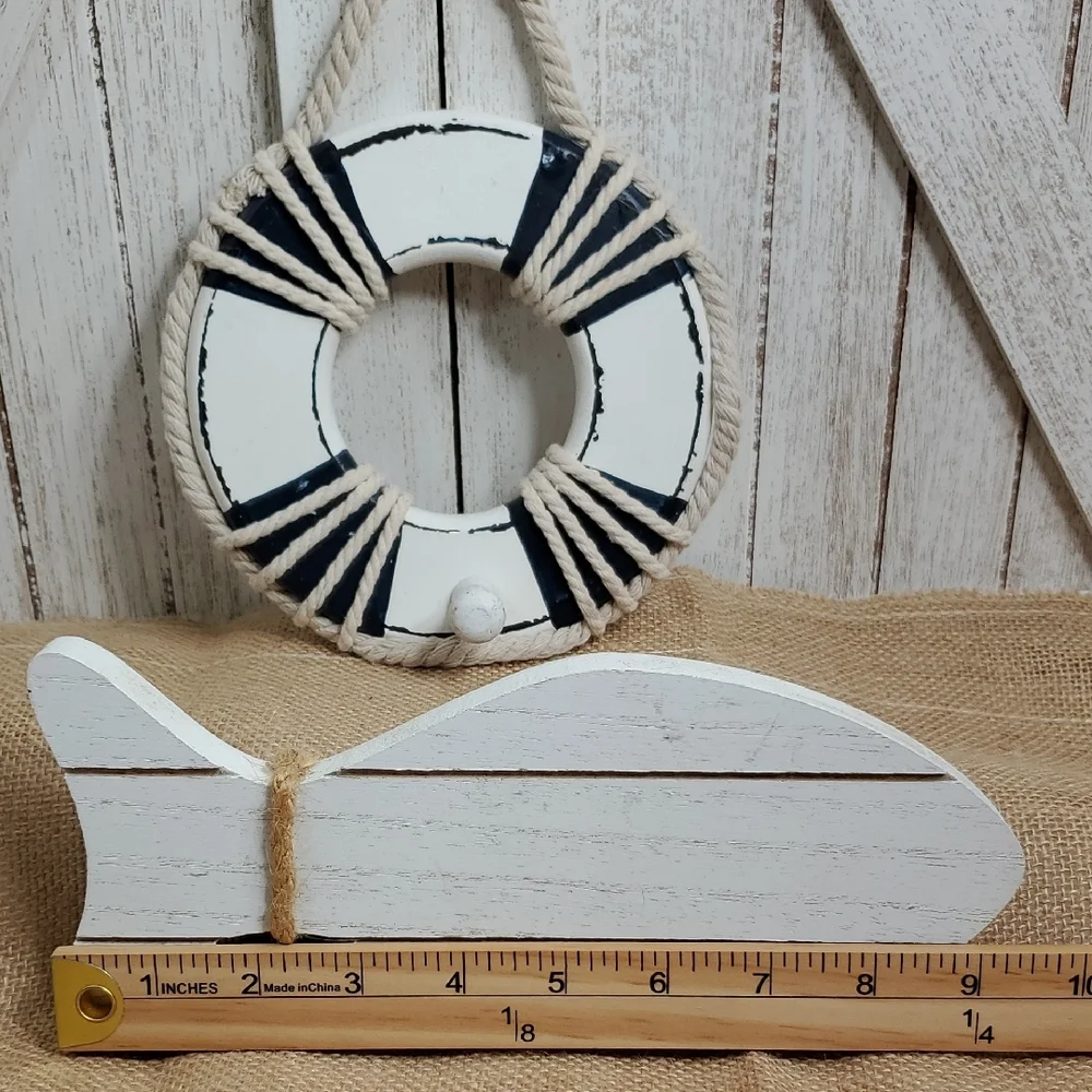 Wood Life Preserver Wall Decor Nautical Beach Coastal Wall Hanging & Wood Fish